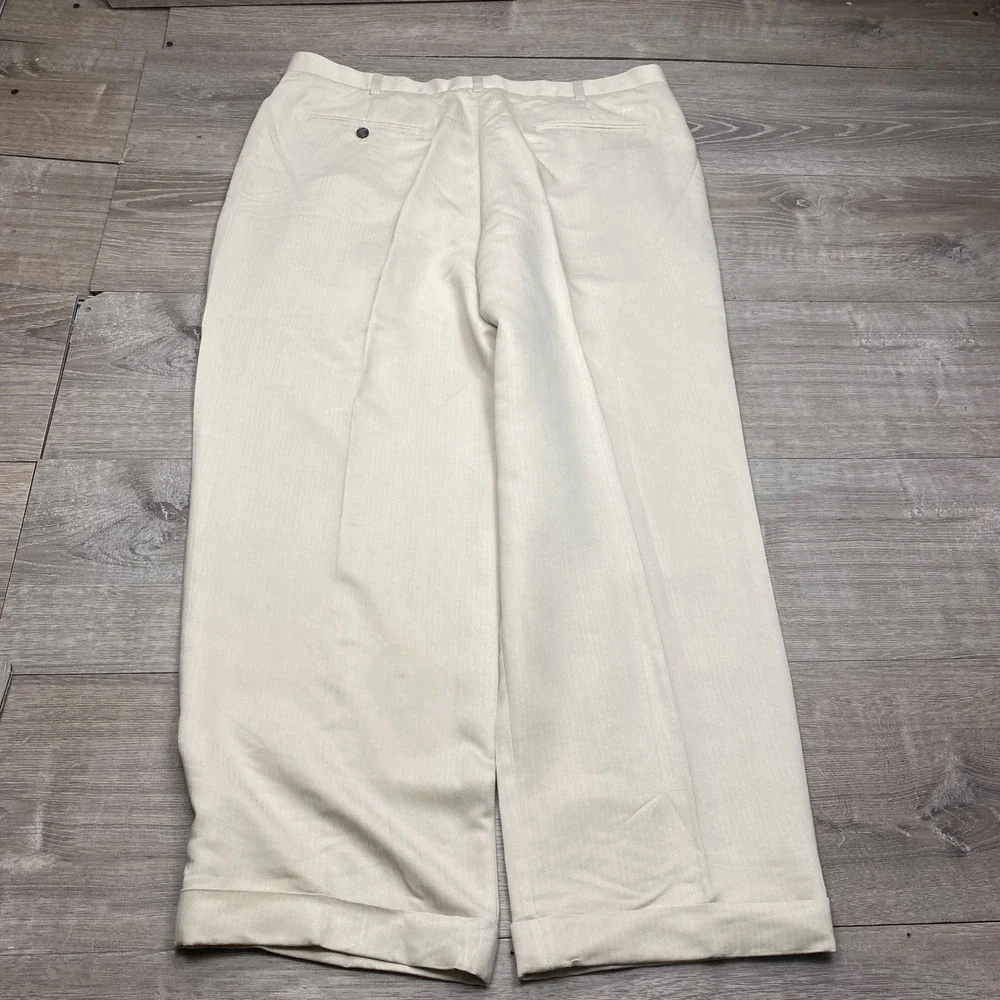 Ping Golf Pants Mens 40x30 Cream Beach Pleated Rayon Blend Cuffed Trousers Wide